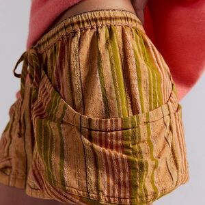 Free People Striped Tan and Green Cargo Shorts